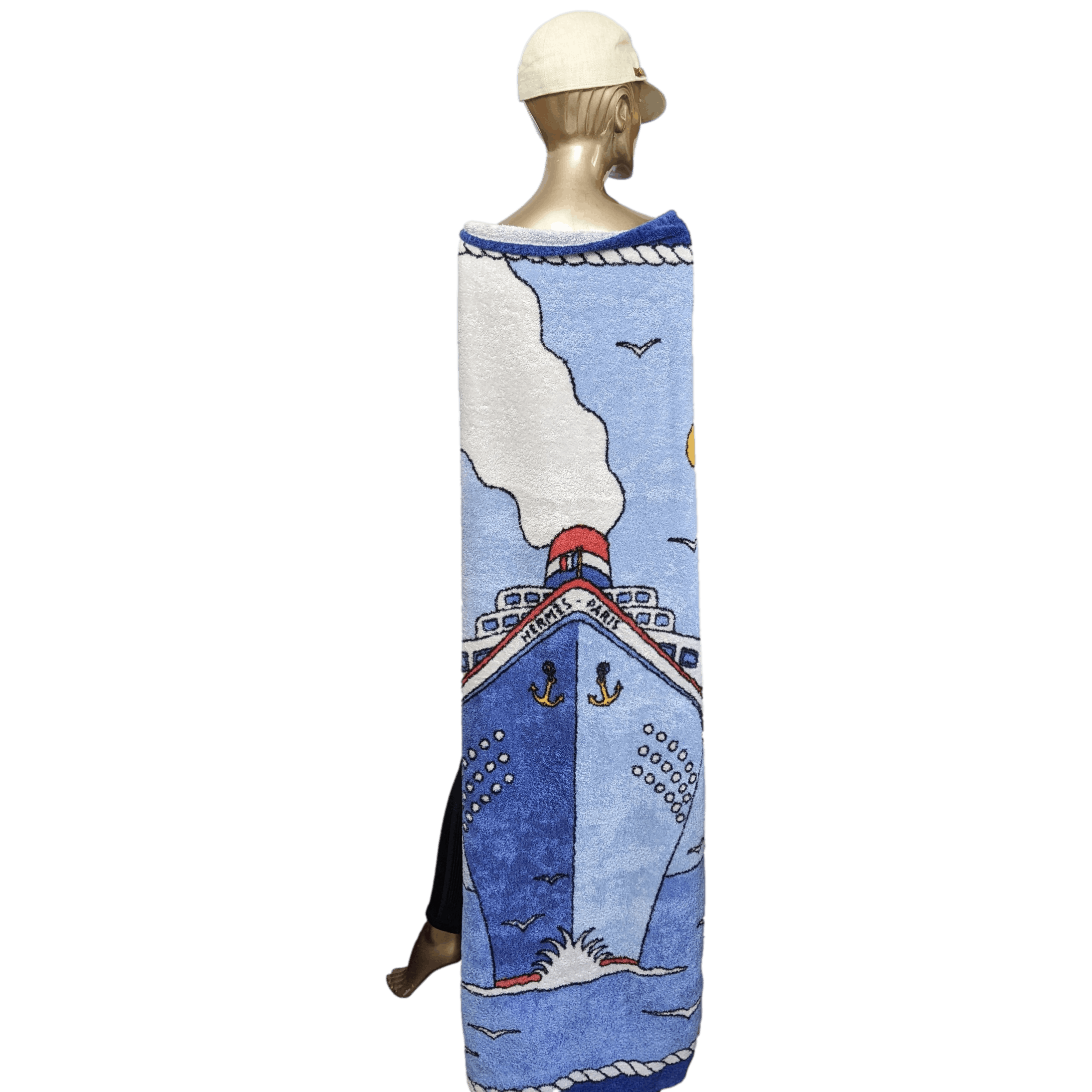 HERMES Blue Cruise Paquebot Ship Terry Towel 90 x 150 cm