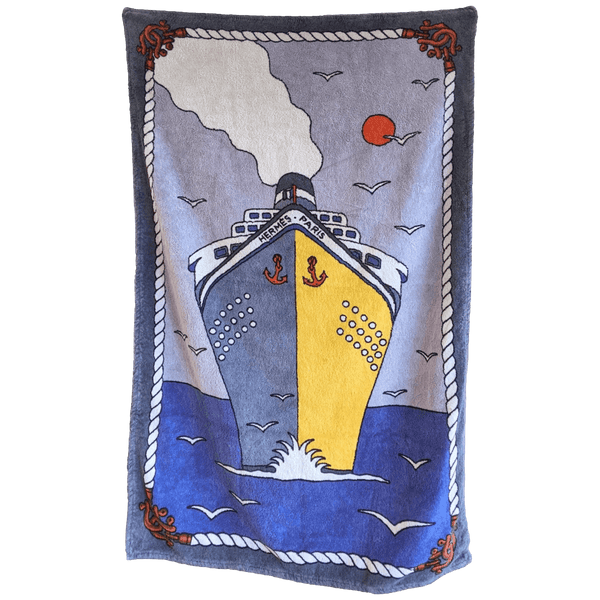 HERMES Blue/Yellow Paquebot Cruise Ship Terry Towel Bouees Towel 90 x 150 cm