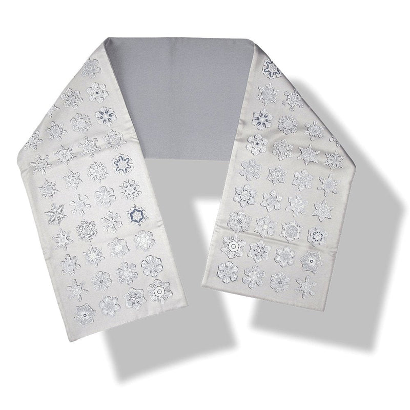 Hermes Pearl Grey Feux de L'hiver Blanc Matte Overlay Snowflakes Printed Twill & Angora Etole Stole 12"x 67", New! - poupishop