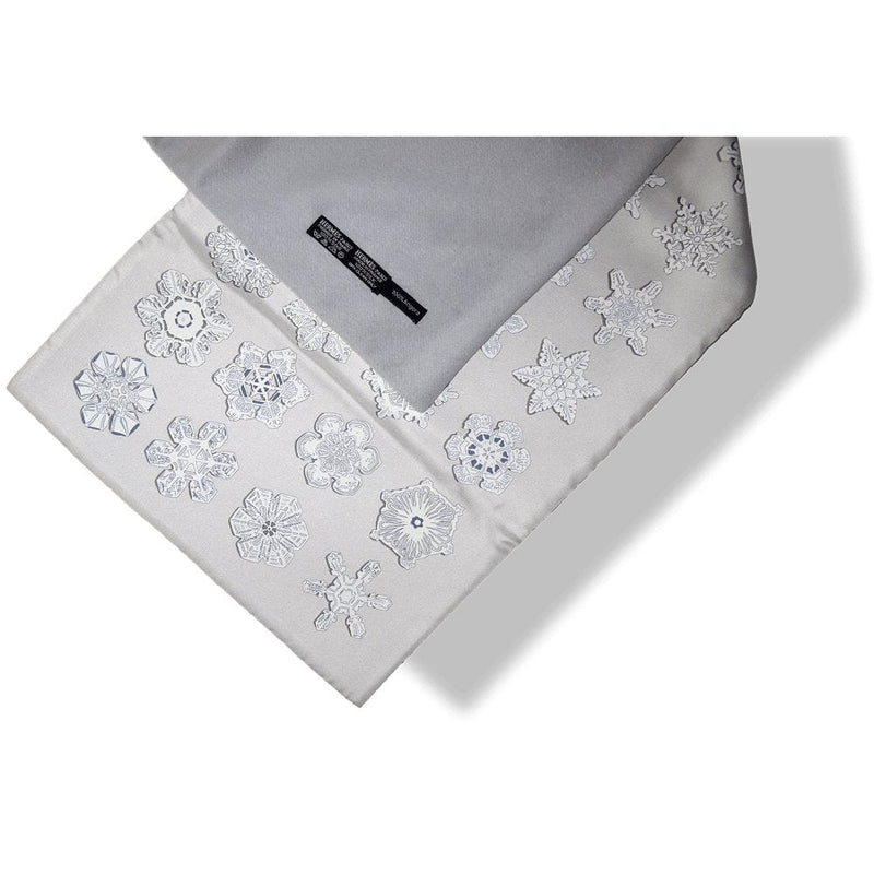 Hermes Pearl Grey Feux de L'hiver Blanc Matte Overlay Snowflakes Printed Twill & Angora Etole Stole 12"x 67", New! - poupishop