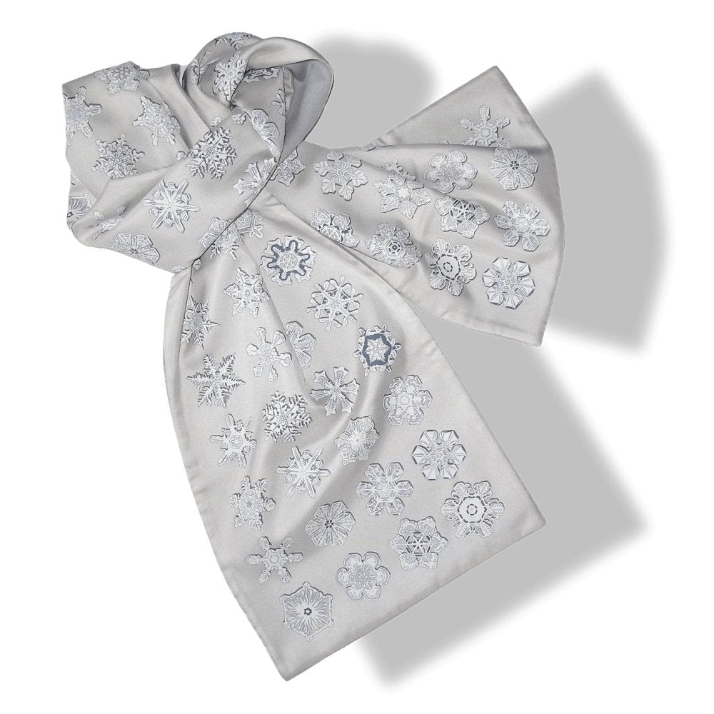 Hermes Pearl Grey Feux de L'hiver Blanc Matte Overlay Snowflakes Printed Twill & Angora Etole Stole 12"x 67", New! - poupishop