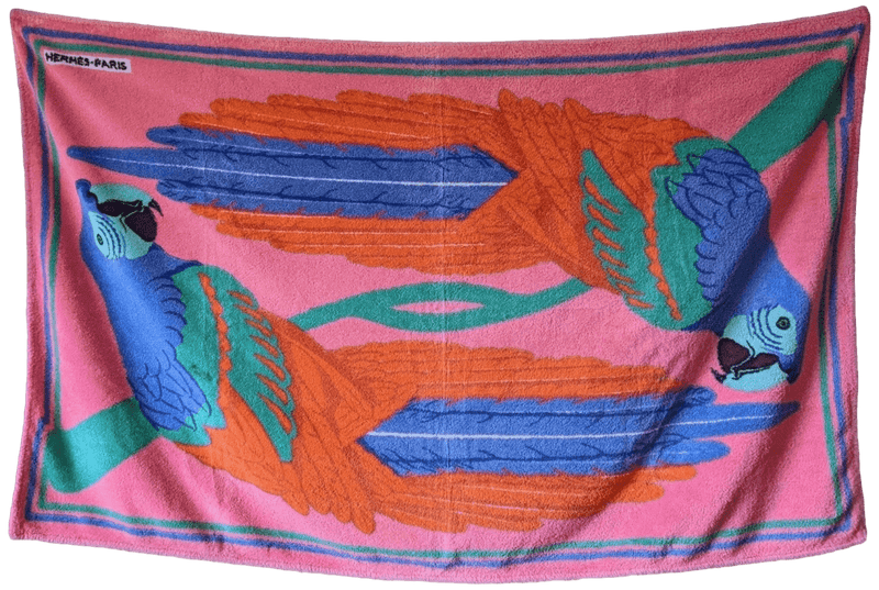 HERMES PARROTS Tapis de Plage Terry Beach Towel 90 x 150 cm