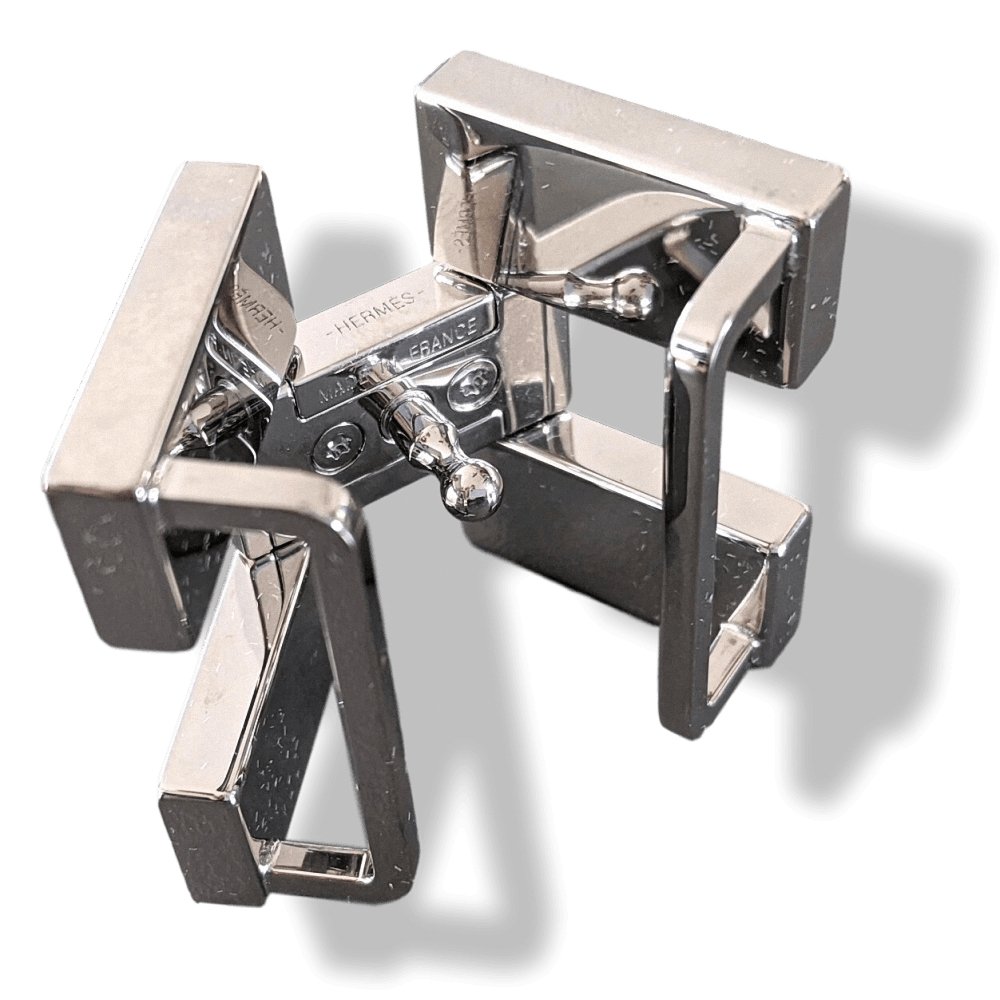 Hermes Plated silver and Palladium ARTICULEE Belt Buckle 32 mm, New with Pouch! - poupishop