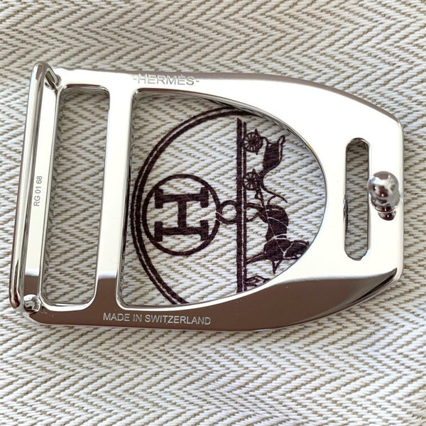 Hermes Plated Silver ETRIER Buckle H 32 mm, New in Pochette and White Box! - poupishop