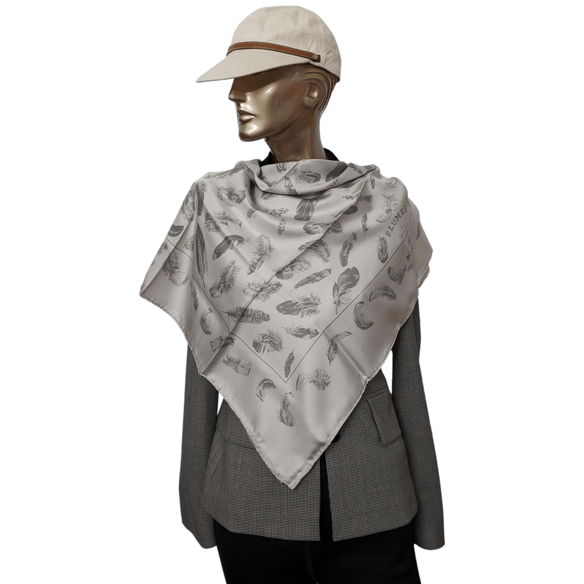 HERMES PLUMES 1999 by Henri de Linares Twill Silk Carre 90 x 90 cm