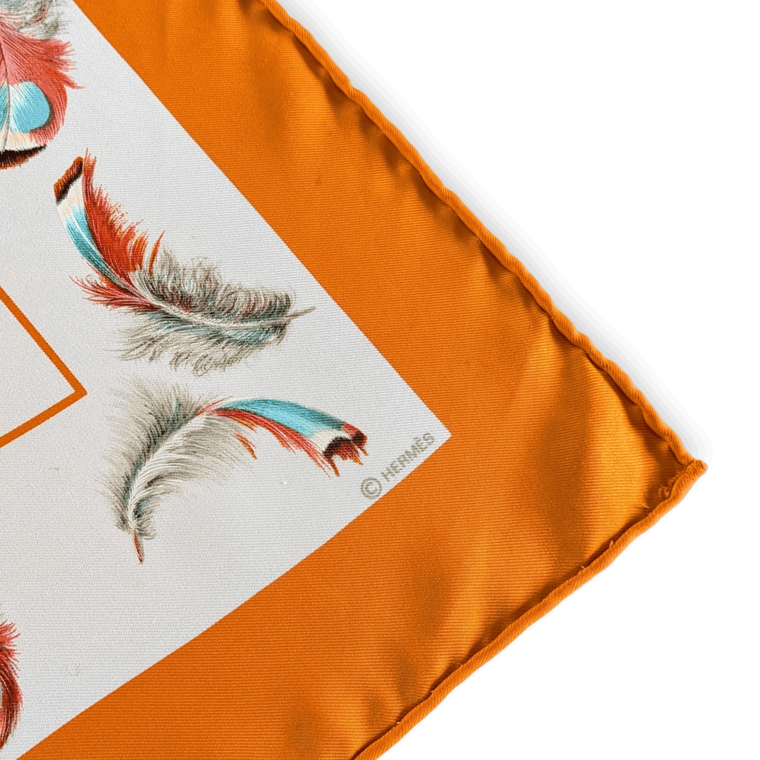 HERMES Plumes Special Issue for Maison Deyrolle Twill Silk Scarf 90 x 90 cm Orange Pristine Box