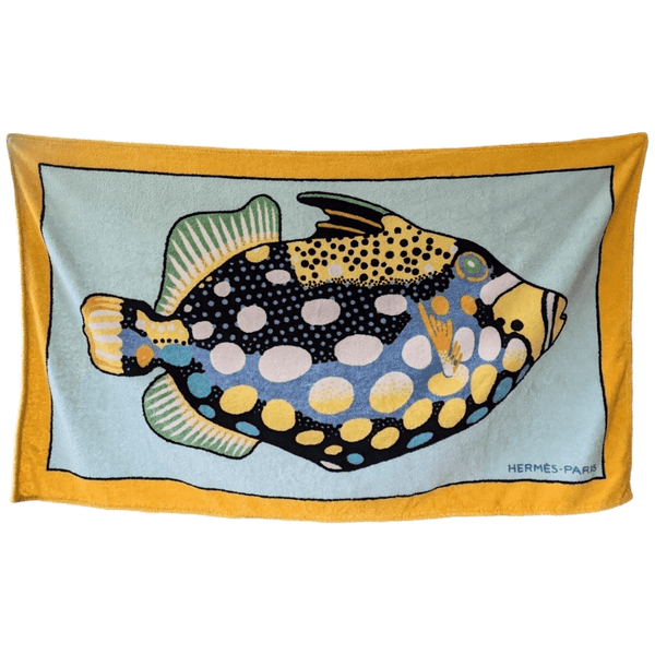 HERMES Poisson Tapis de Plage Terry Beach Towel 90 x 150 cm
