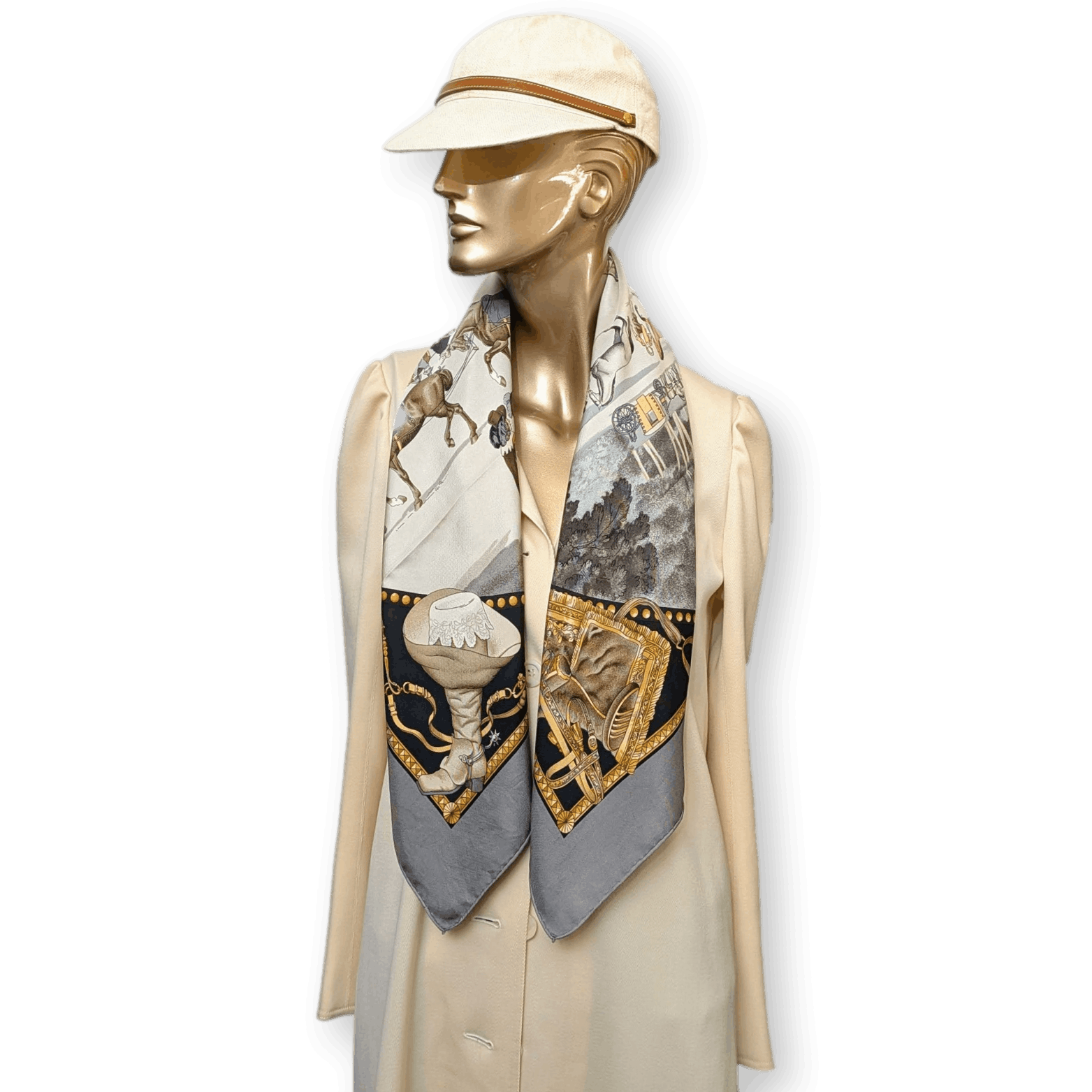 HERMES Presentation de Chevaux Twill Silk Scarf 90