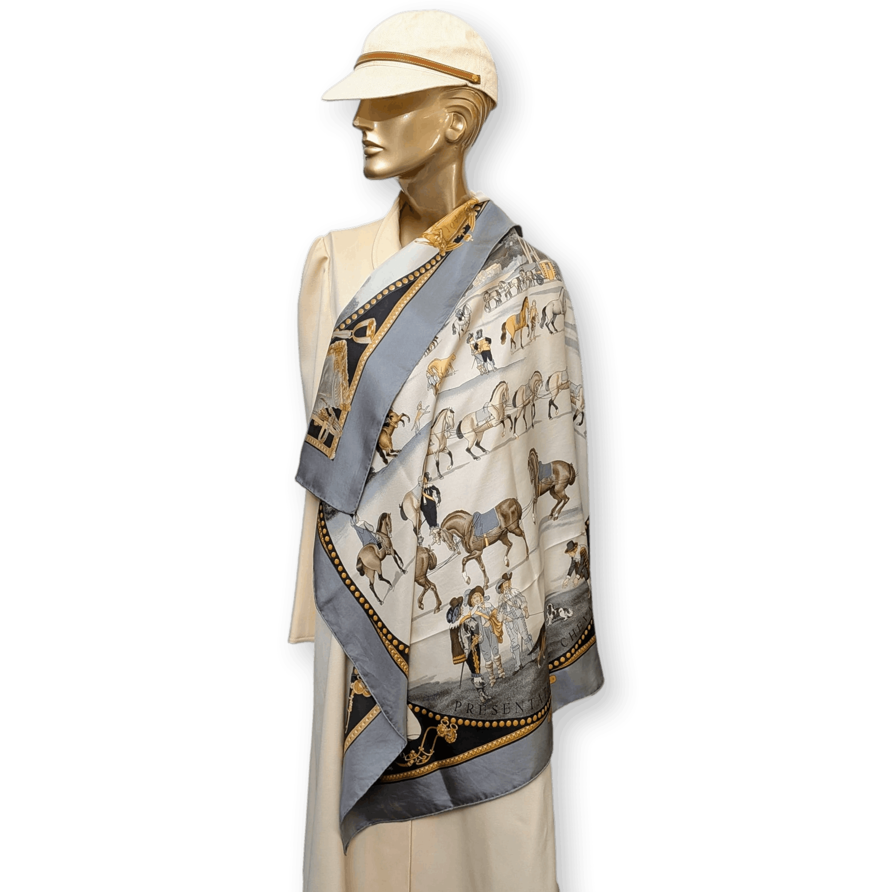 HERMES Presentation de Chevaux Twill Silk Scarf 90