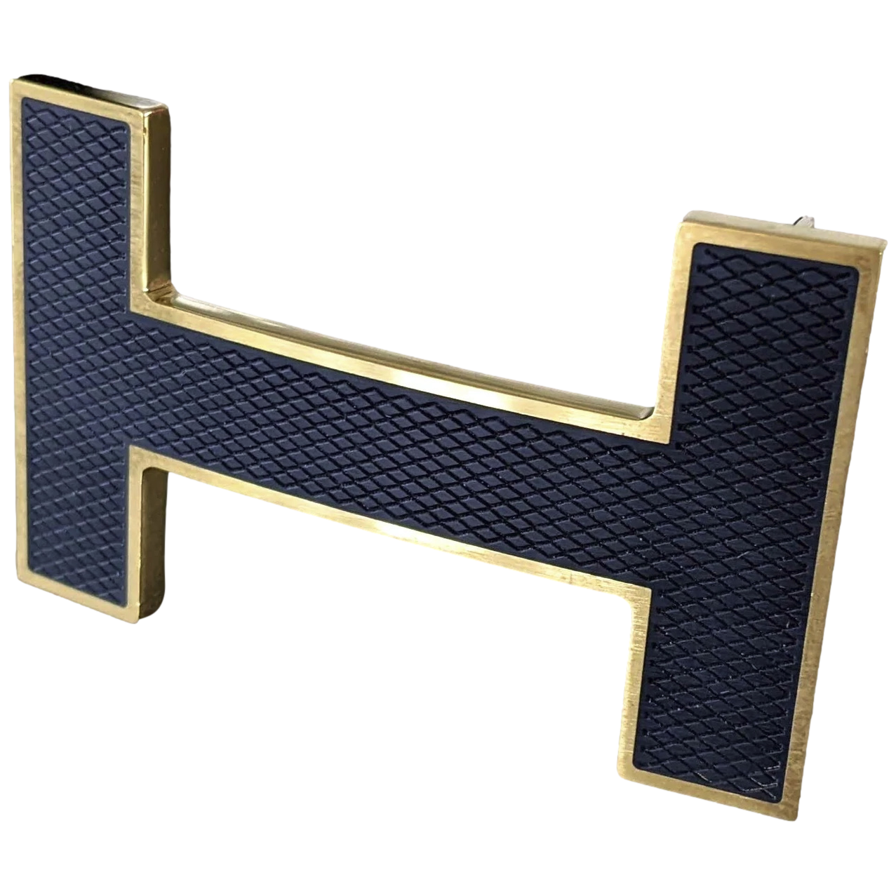 Hermes Permabrass/Dark Blue Textured Belt Buckle "Quizz" 32 mm