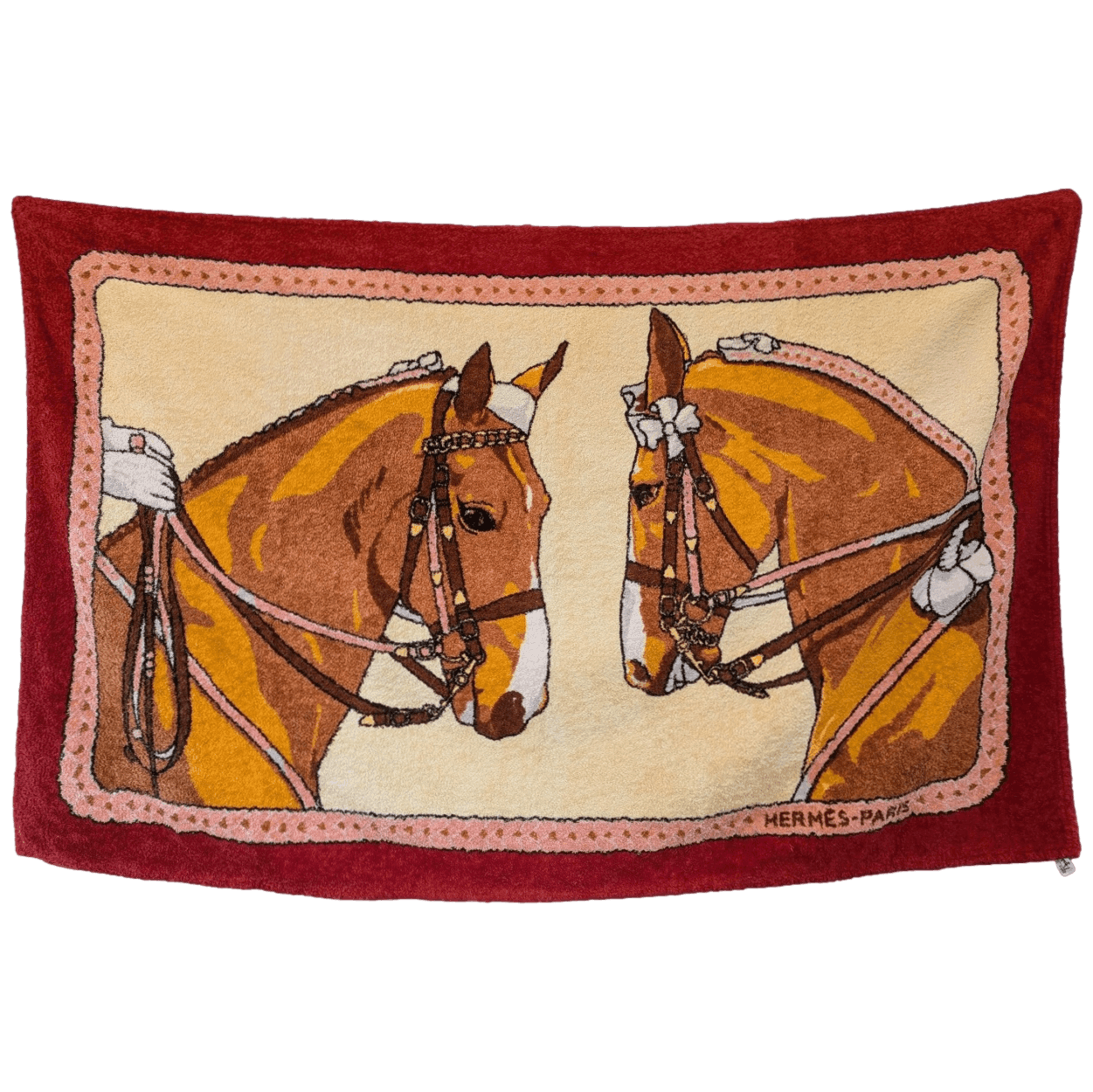 HERMES Rare Horses Beach Towel Orange Red GM 90 x 150 cm
