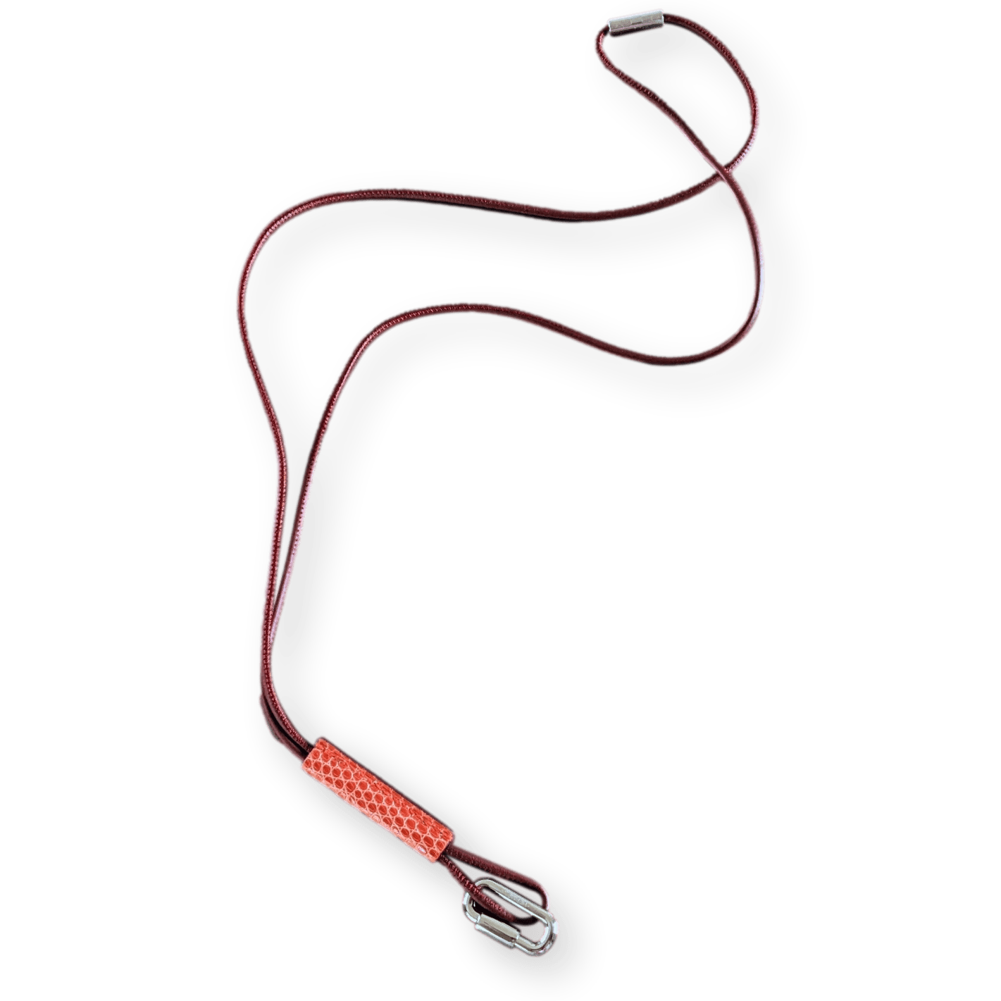 HERMES Red Lizard/Palladium "Curiosite" Necklace