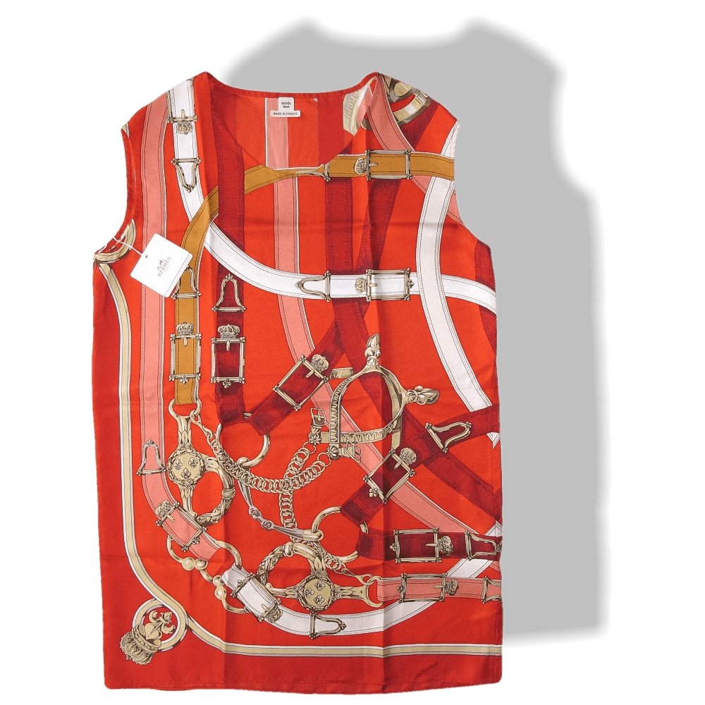 Hermes Red Vermillon 100% Silk Cavalcadour Tunique Sleeveless Tunic Dress, Sz38, NWT! - poupishop