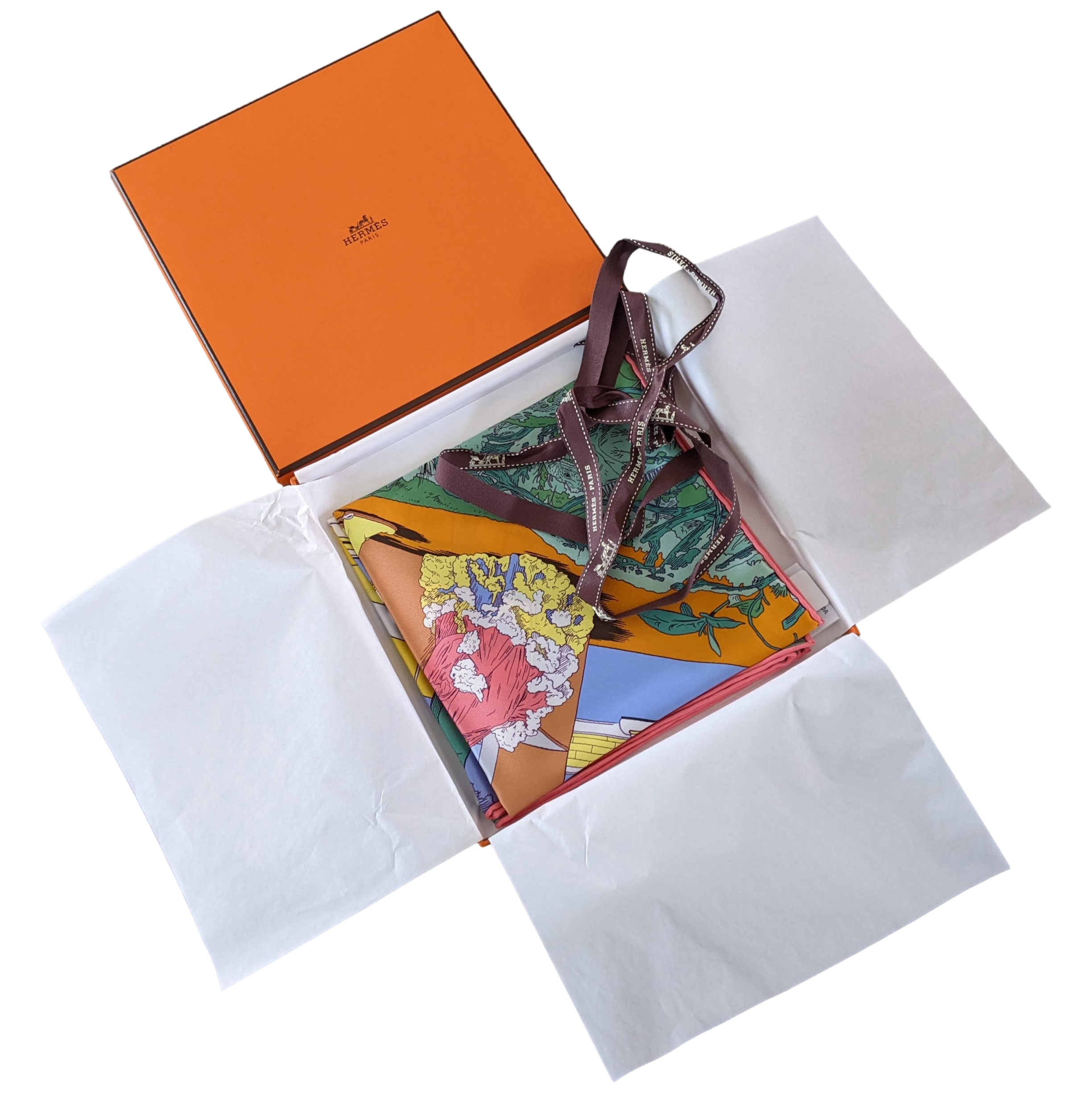HERMES (JUT100) RENDEZ-VOUS GALANT Silk Scarf 70 x 70 cm