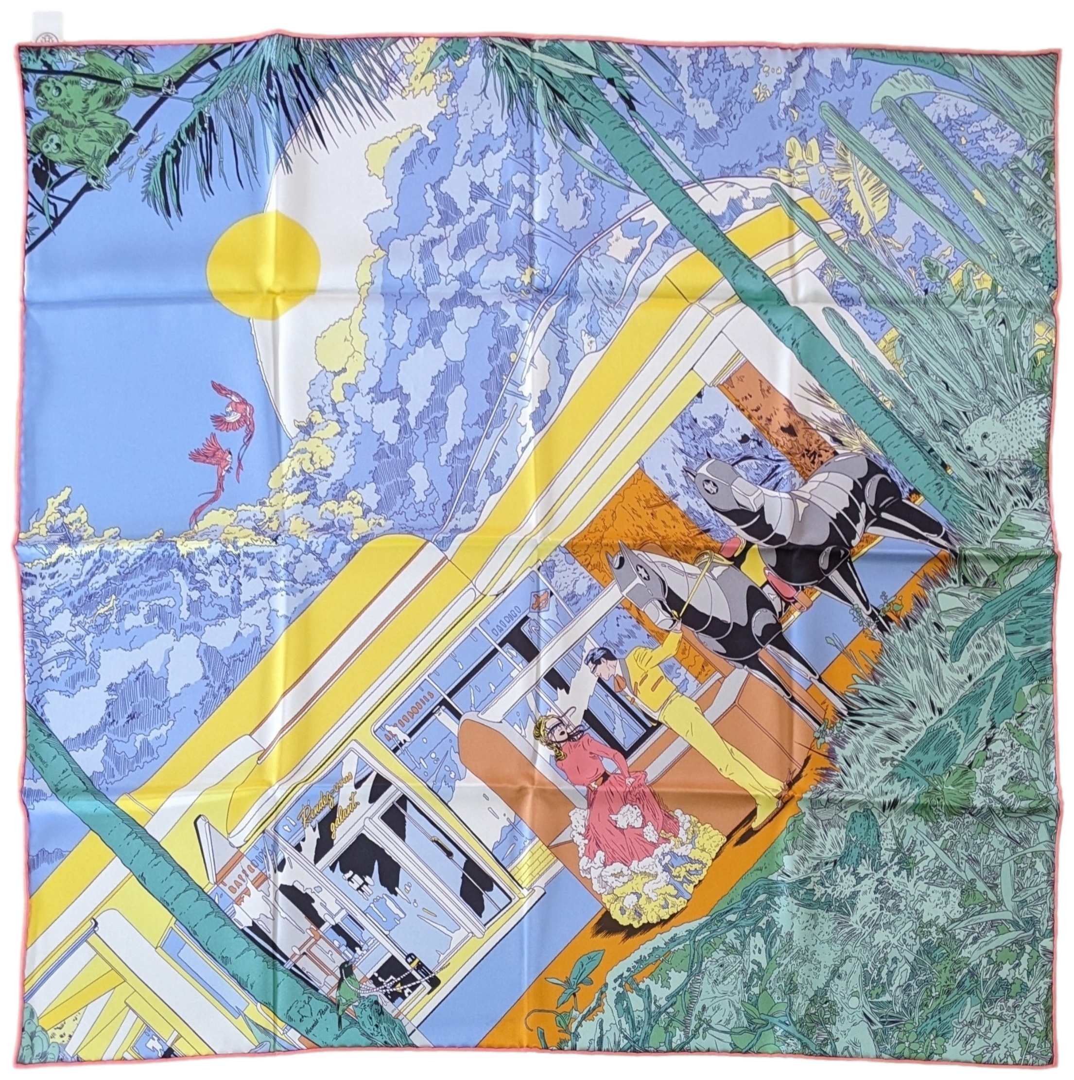 HERMES (JUT100) RENDEZ-VOUS GALANT Silk Scarf 70 x 70 cm