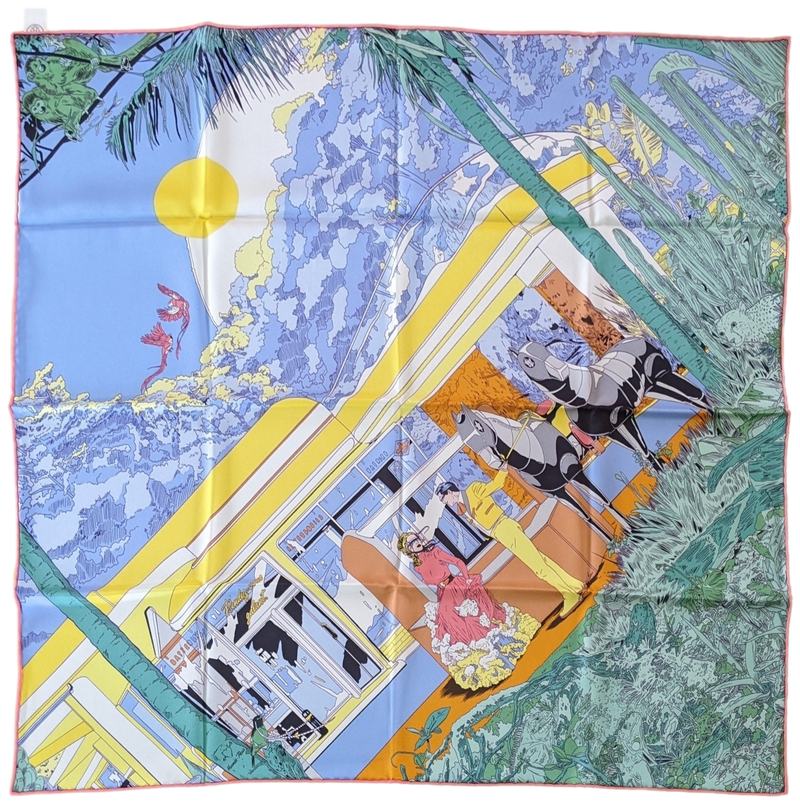HERMES (JUT100) RENDEZ-VOUS GALANT Silk Scarf 70 x 70 cm