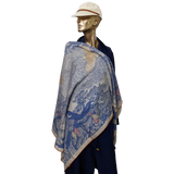 HERMES RETOUR A LA NATURE [Jutta40] Bleu jean/Rose/Vert Cashmere Shawl 140 x 140 cm