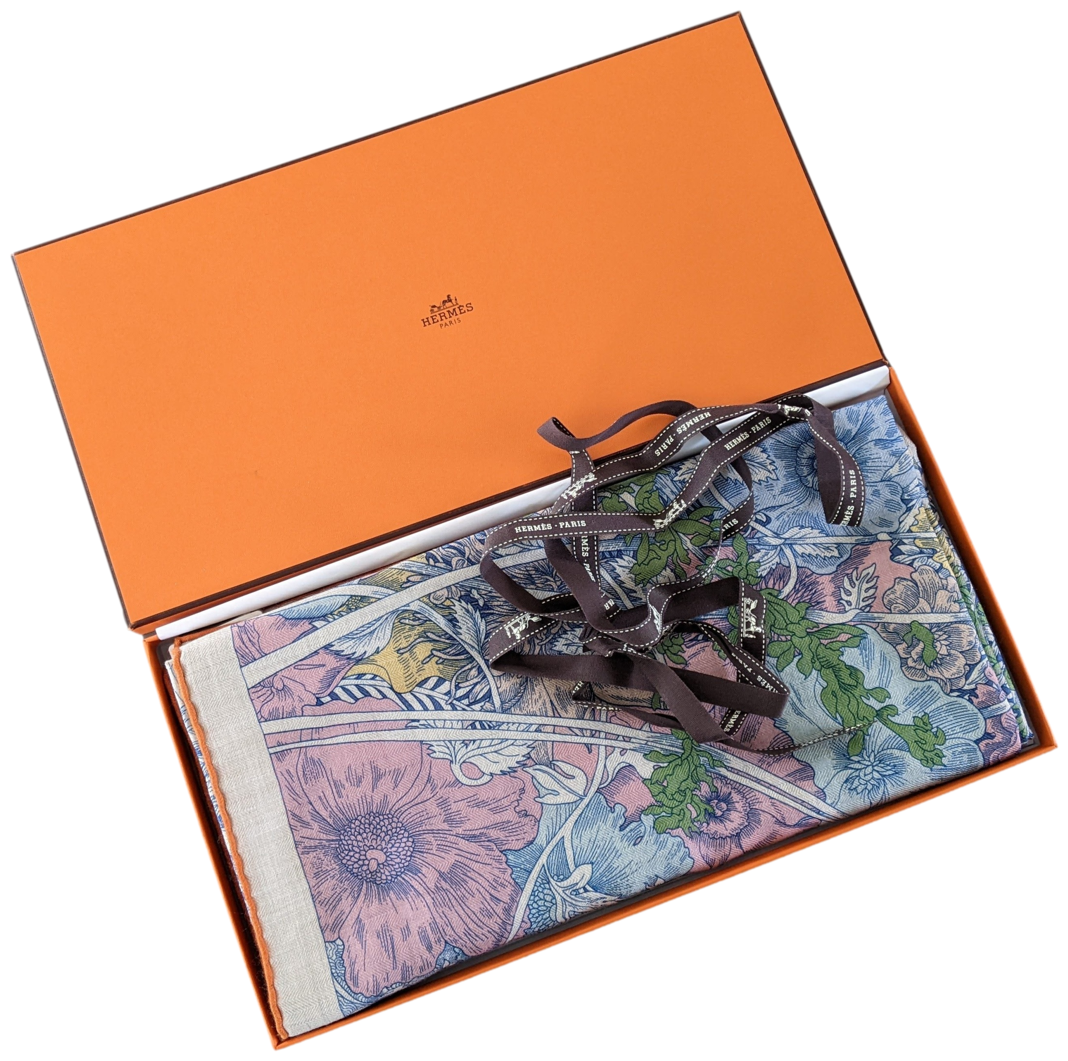 HERMES RETOUR A LA NATURE [Jutta40] Bleu jean/Rose/Vert Cashmere Shawl 140 x 140 cm