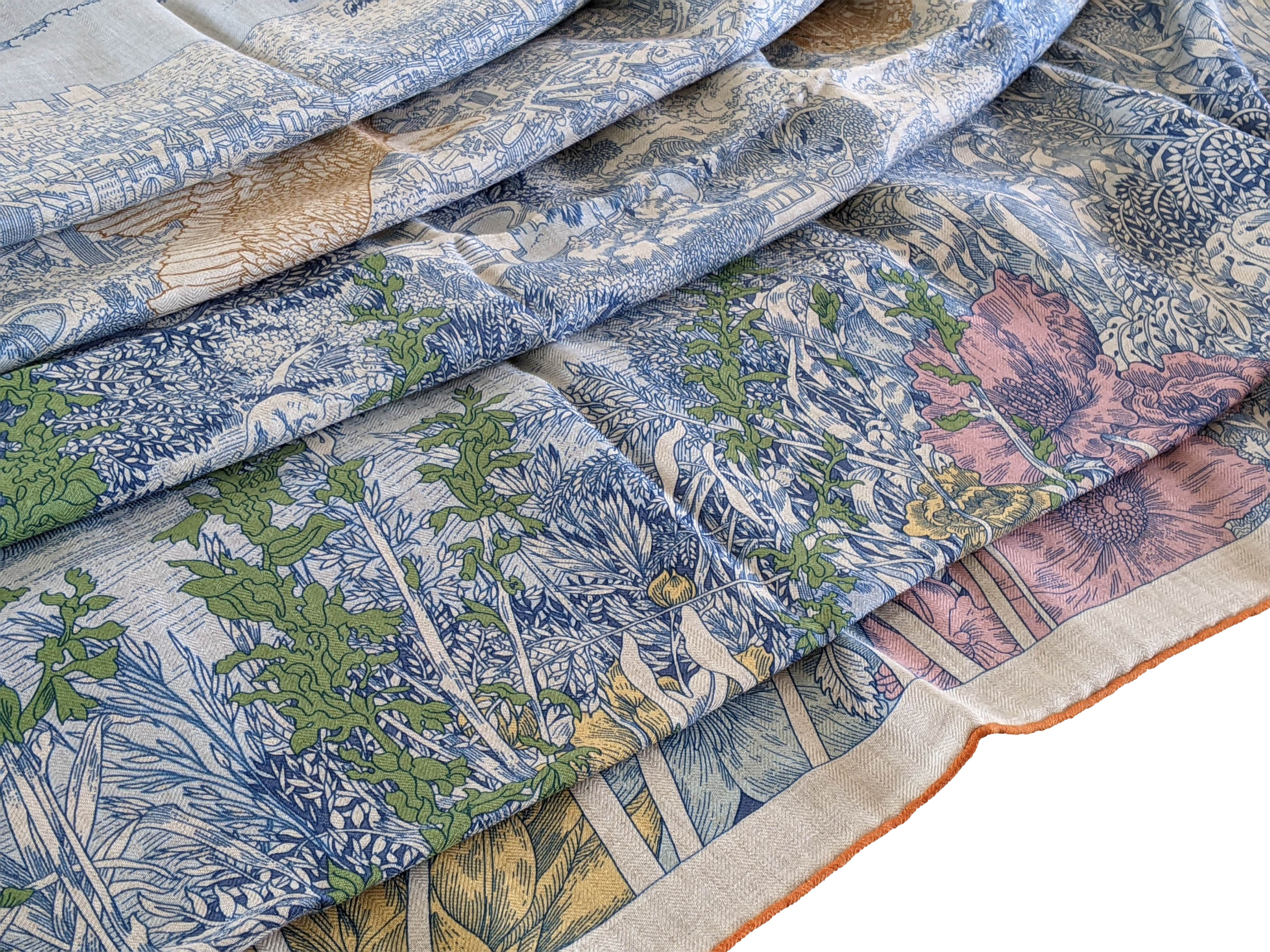 HERMES RETOUR A LA NATURE [Jutta40] Bleu jean/Rose/Vert Cashmere Shawl 140 x 140 cm