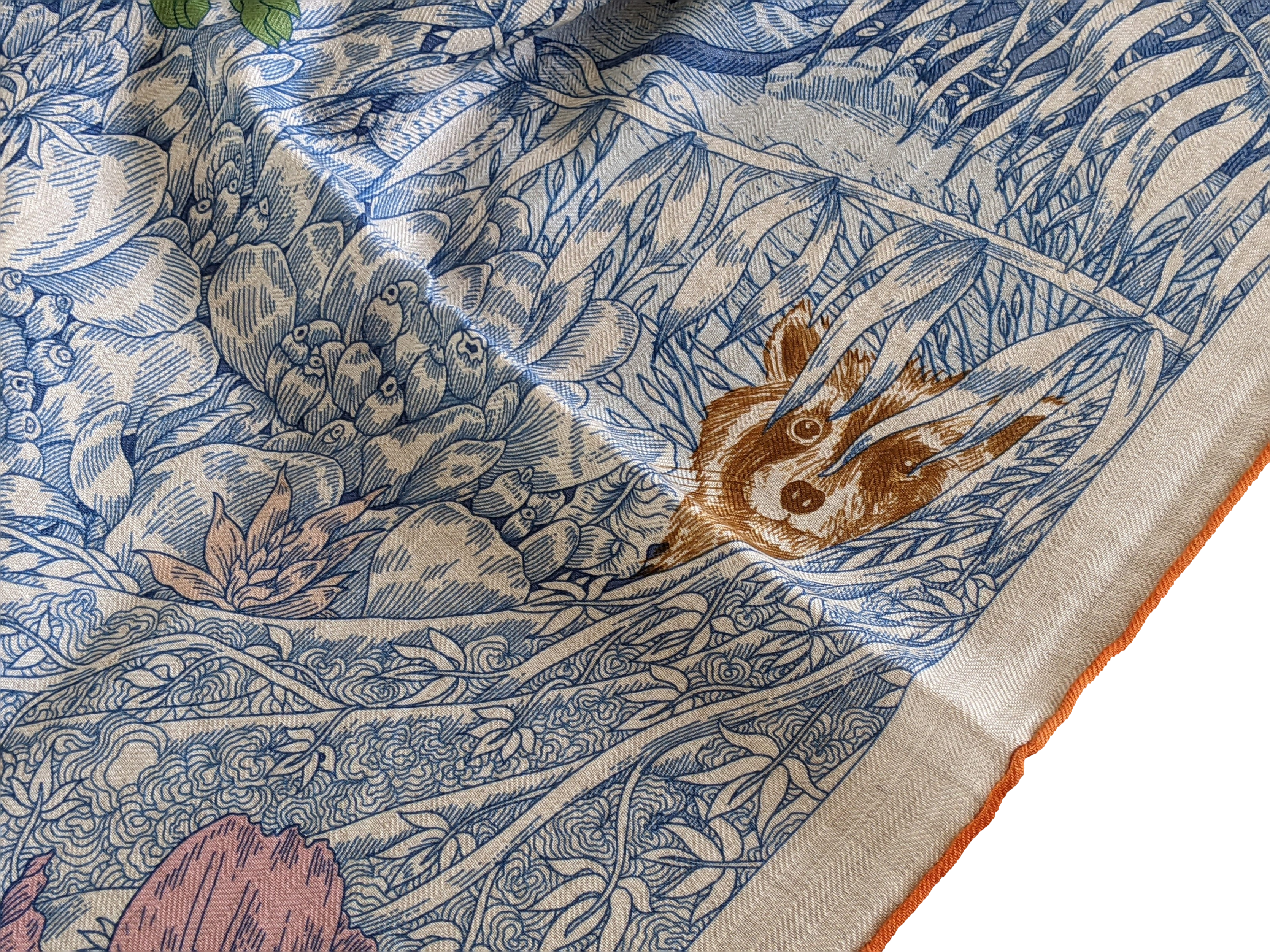 HERMES RETOUR A LA NATURE [Jutta40] Bleu jean/Rose/Vert Cashmere Shawl 140 x 140 cm