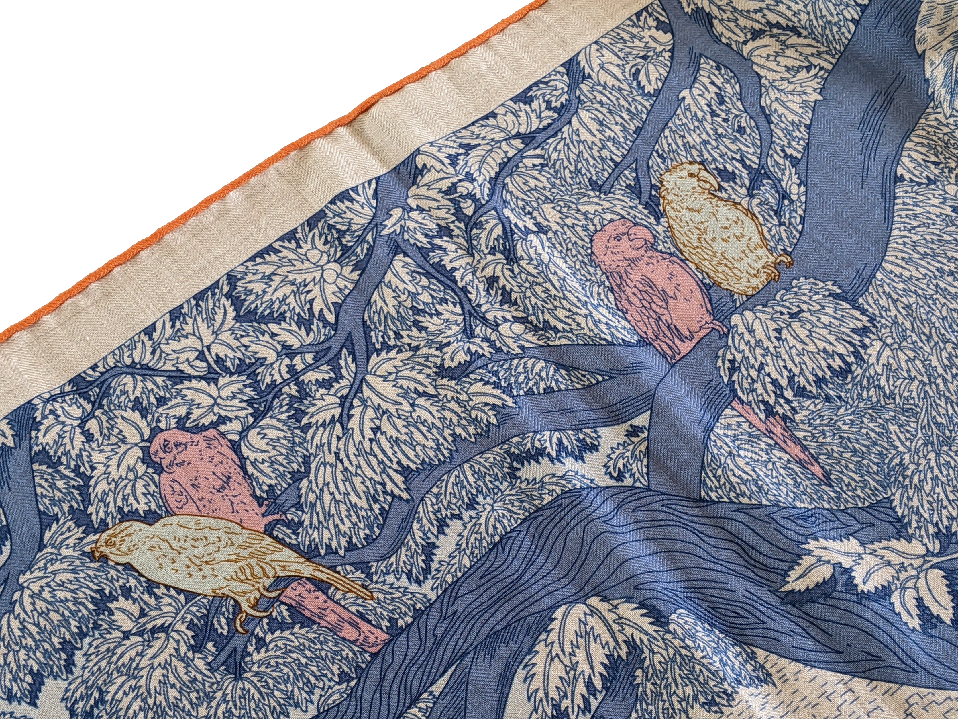 HERMES RETOUR A LA NATURE [Jutta40] Bleu jean/Rose/Vert Cashmere Shawl 140 x 140 cm