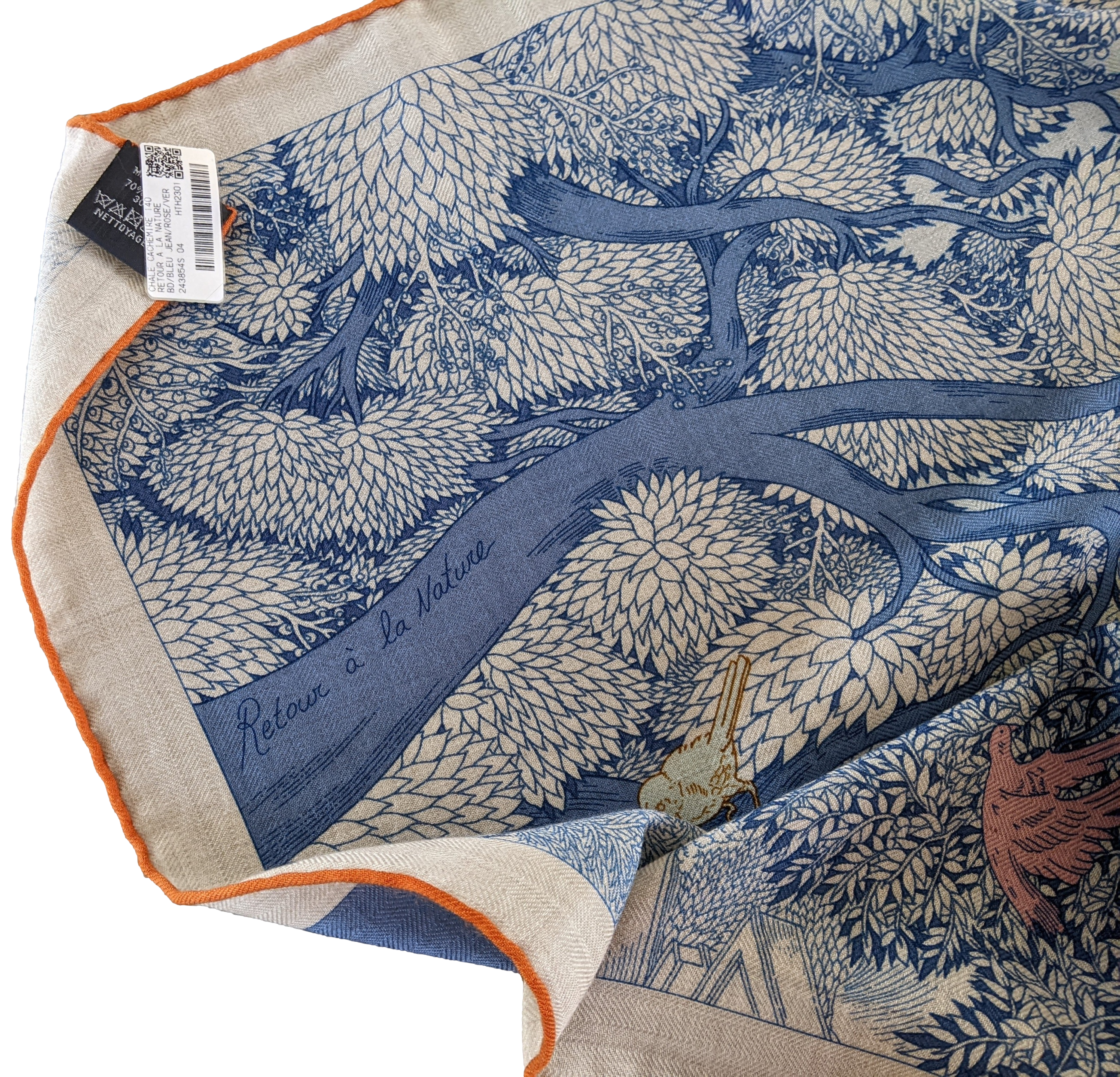 HERMES RETOUR A LA NATURE [Jutta40] Bleu jean/Rose/Vert Cashmere Shawl 140 x 140 cm