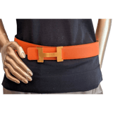 HERMES Reversible Epsom Leather Belt Strap 42 MM Orange Gold Size 100