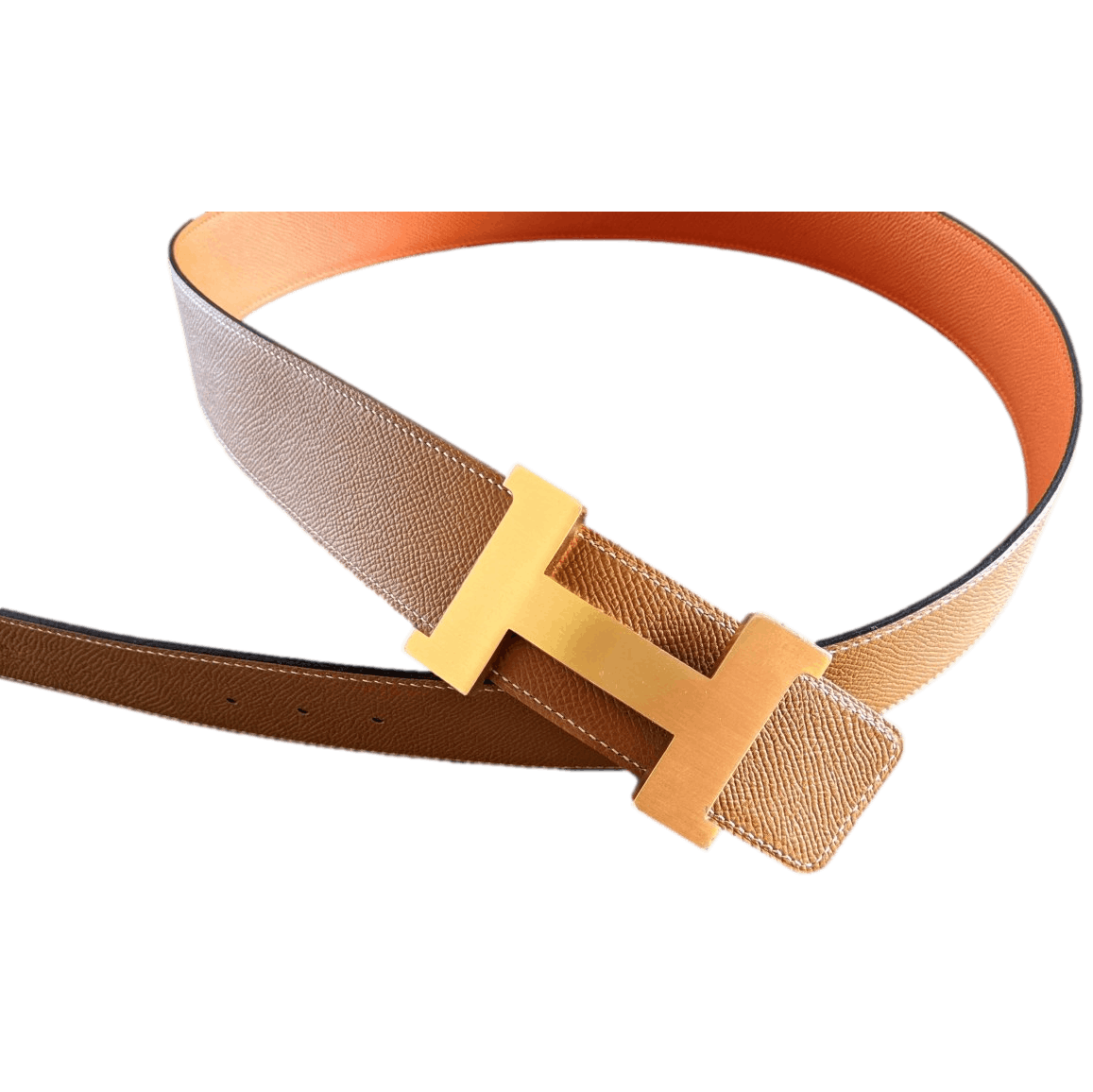 HERMES Reversible Epsom Leather Belt Strap 42 MM Orange Gold Size 100