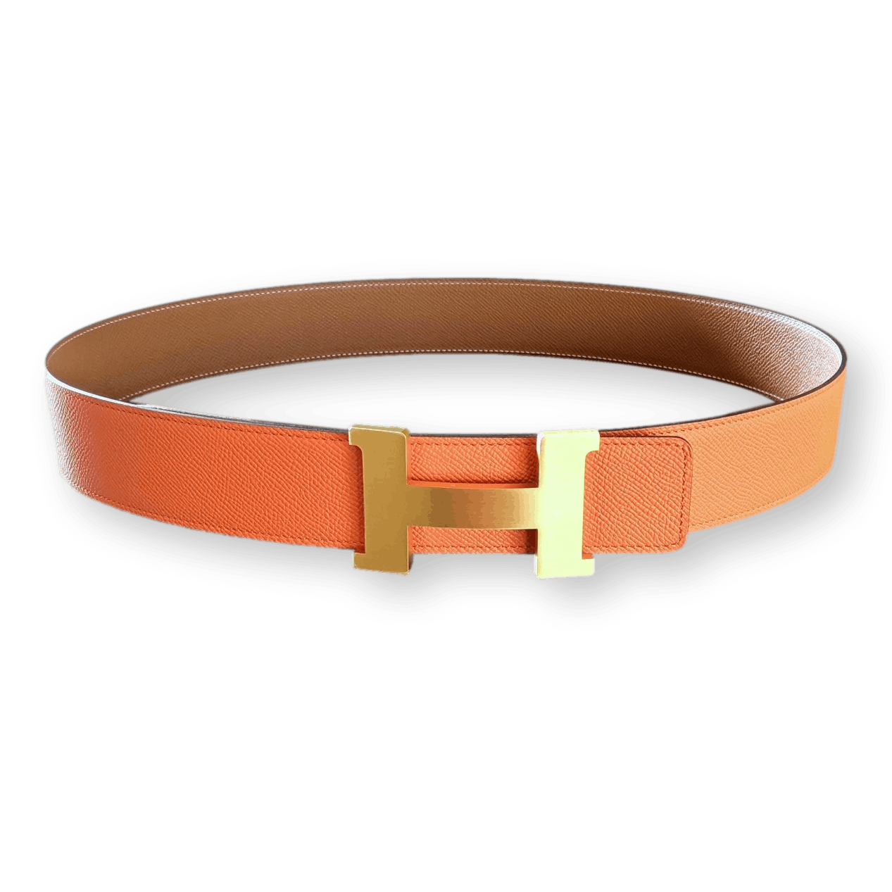 HERMES Reversible Epsom Leather Belt Strap 42 MM Orange Gold Size 100