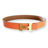HERMES Reversible Epsom Leather Belt Strap 42 MM Orange Gold Size 100