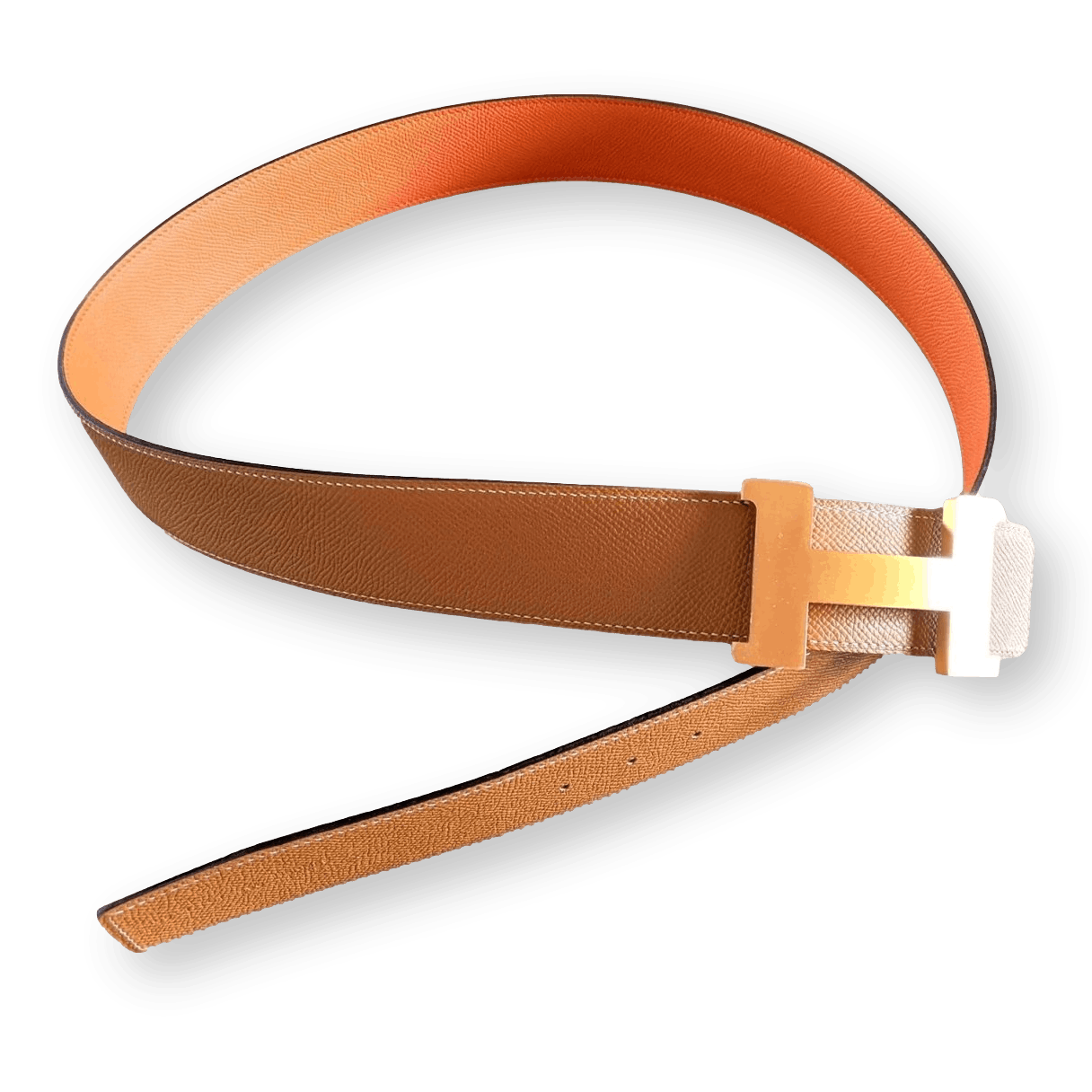 HERMES Reversible Epsom Leather Belt Strap 42 MM Orange Gold Size 100