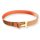 HERMES Reversible Epsom Leather Belt Strap 42 MM Orange Gold Size 100