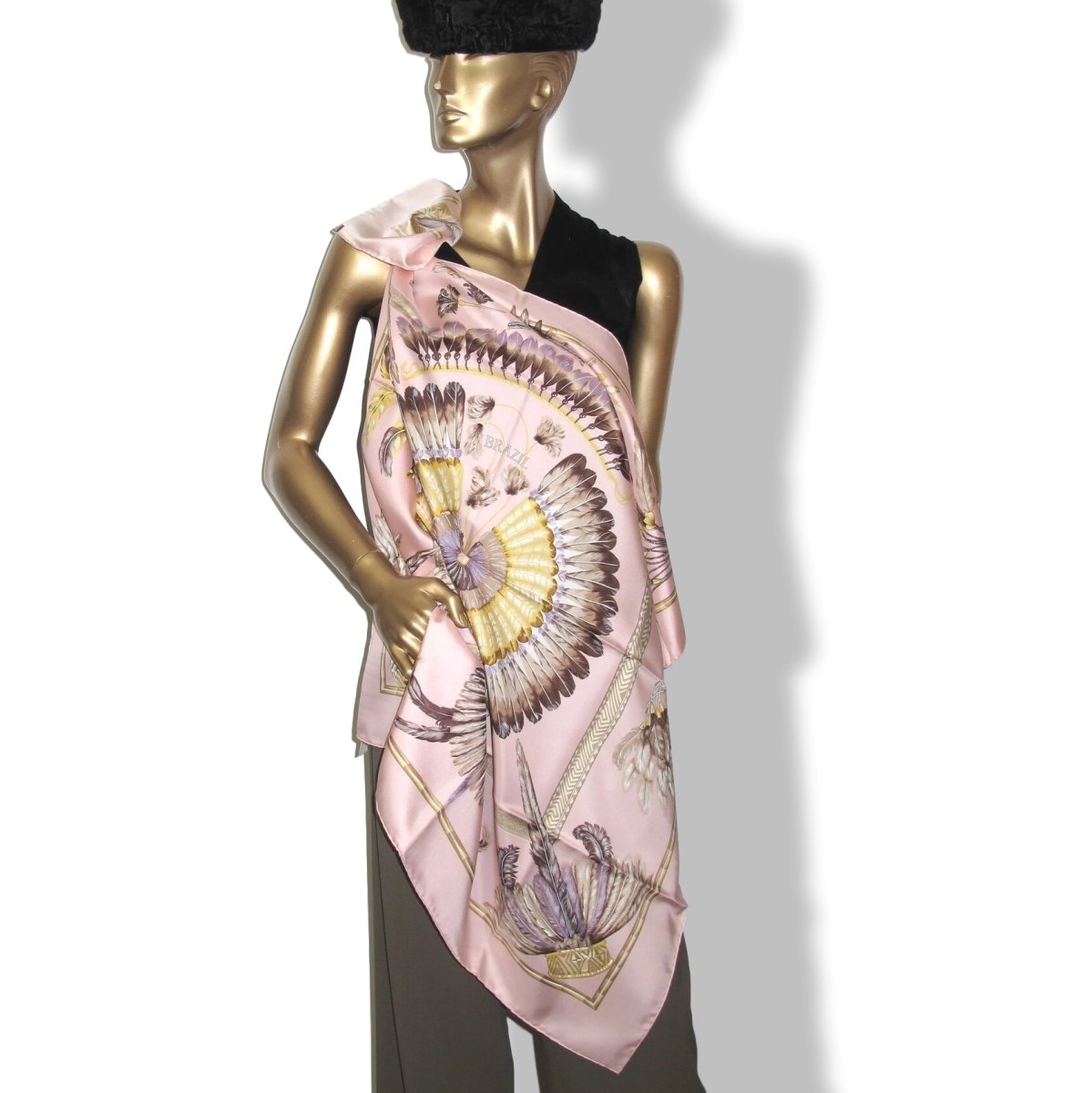 Hermes Rose Pâle BRAZIL by Laurence Bourthoumieux Twill Silk 90cm, New! - poupishop
