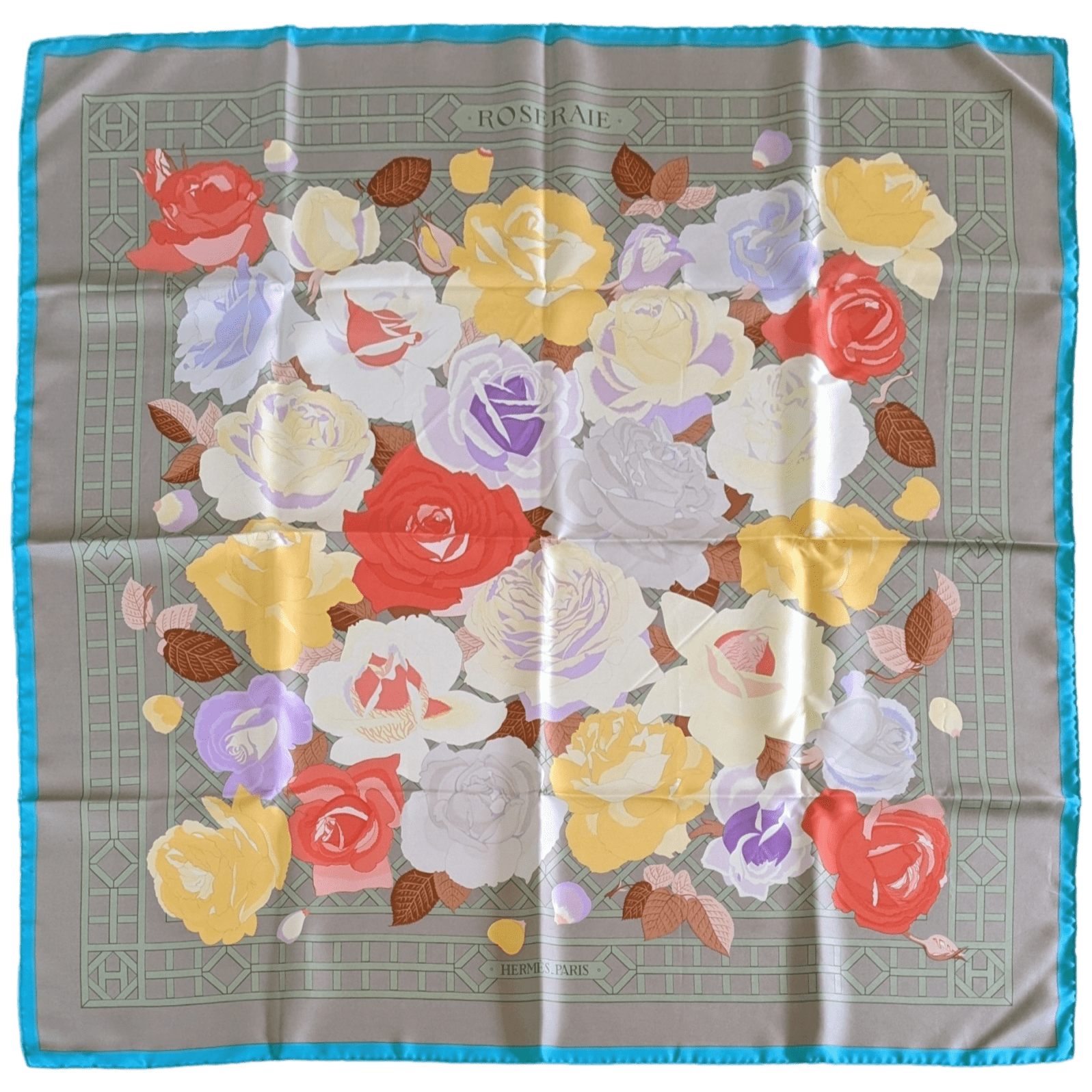 HERMES 1980s Roseraie by Christiane Vauzelles Twill Silk Scarf 90 x 90 cm