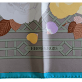 HERMES 1980s Roseraie by Christiane Vauzelles Twill Silk Scarf 90 x 90 cm