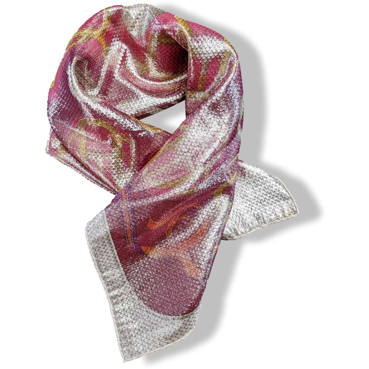 Hermes Rose/Rouge/Or/Blanc Special Issue Iridescent Glam Bouclerie d'Attelage 70% Silk Scarf 70 cm, NIB! - poupishop
