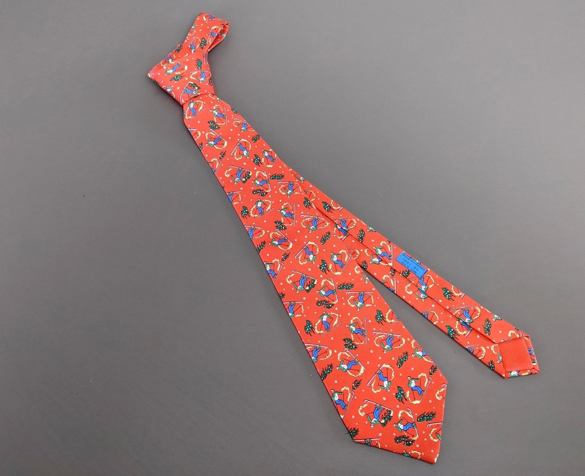 Hermes Rouge-Orange Twill Silk Tie SKI ALPIN , Nr 7601 SA - poupishop