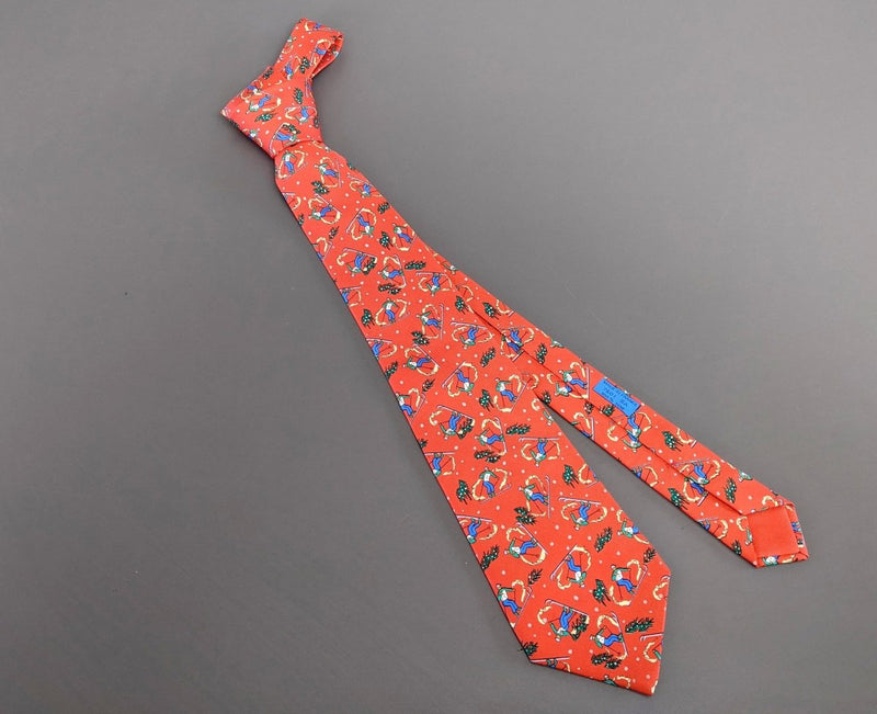 Hermes Rouge-Orange Twill Silk Tie SKI ALPIN , Nr 7601 SA - poupishop