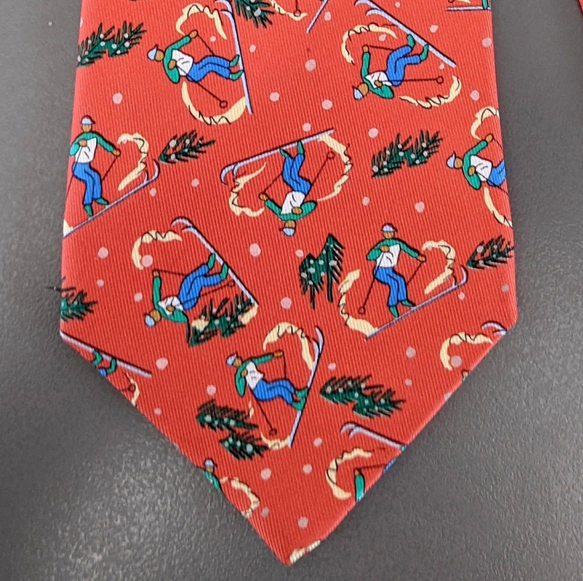 Hermes Rouge-Orange Twill Silk Tie SKI ALPIN , Nr 7601 SA - poupishop