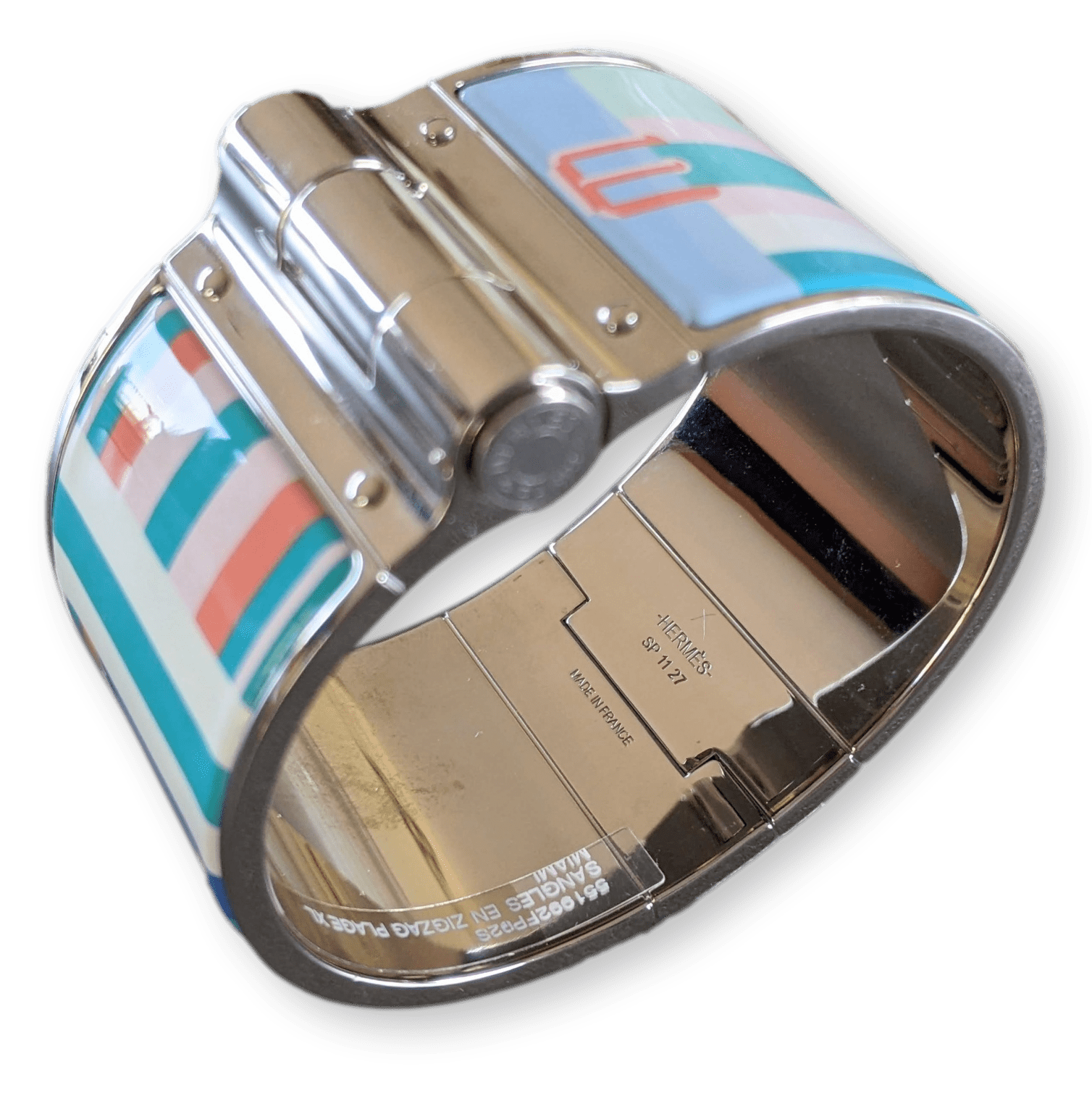 HERMES Sangles en ZigZag Plage Miami Enamel Charniere Bracelet Sz S