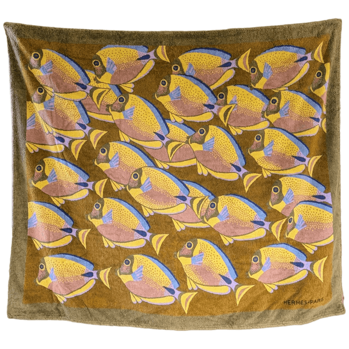HERMES School of Fish Banc de Poissons California XXL Beach Towel 145 x 160 cm Olive Brown Blue Rare
