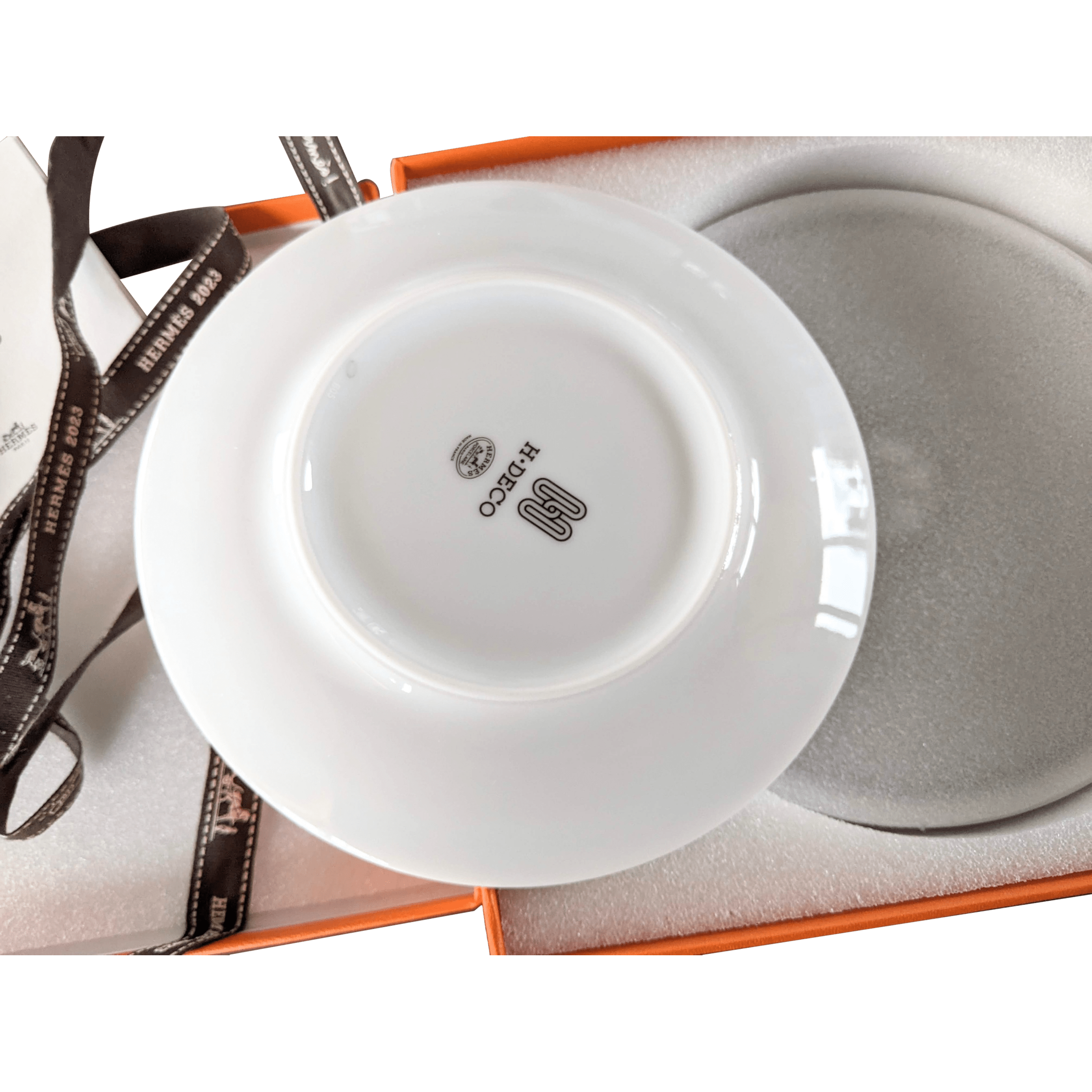 HERMES Set of 2 H Deco N° 1 Porcelain Small Plates, New in Box