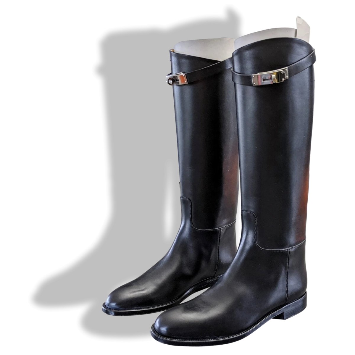 Hermes [SH13] Black Calfskin Leather Women's JUMPING Equistrian Style Boots Tige Large Sz 38.5 G, BNIB - poupishop