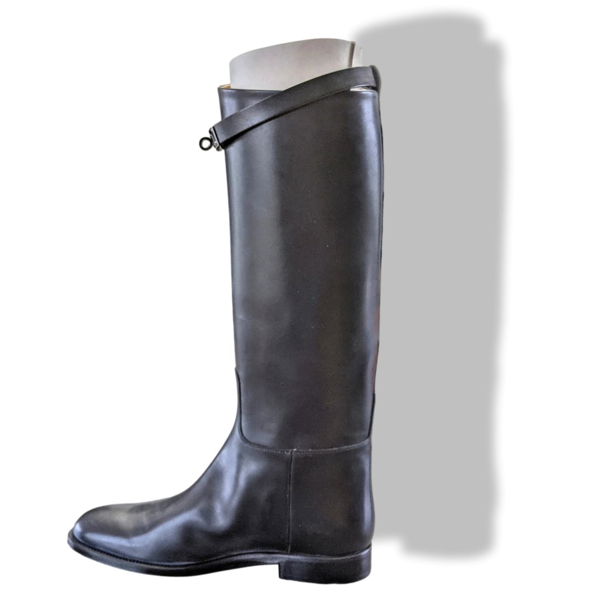 Hermes [SH13] Black Calfskin Leather Women's JUMPING Equistrian Style Boots Tige Large Sz 38.5 G, BNIB - poupishop