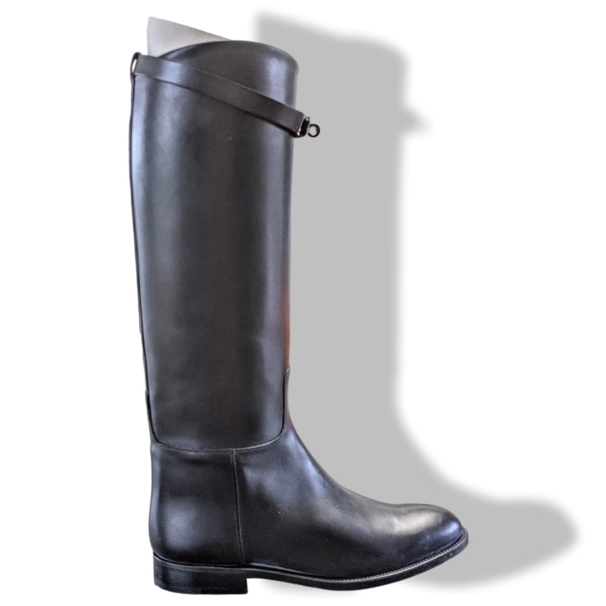 Hermes [SH13] Black Calfskin Leather Women's JUMPING Equistrian Style Boots Tige Large Sz 38.5 G, BNIB - poupishop