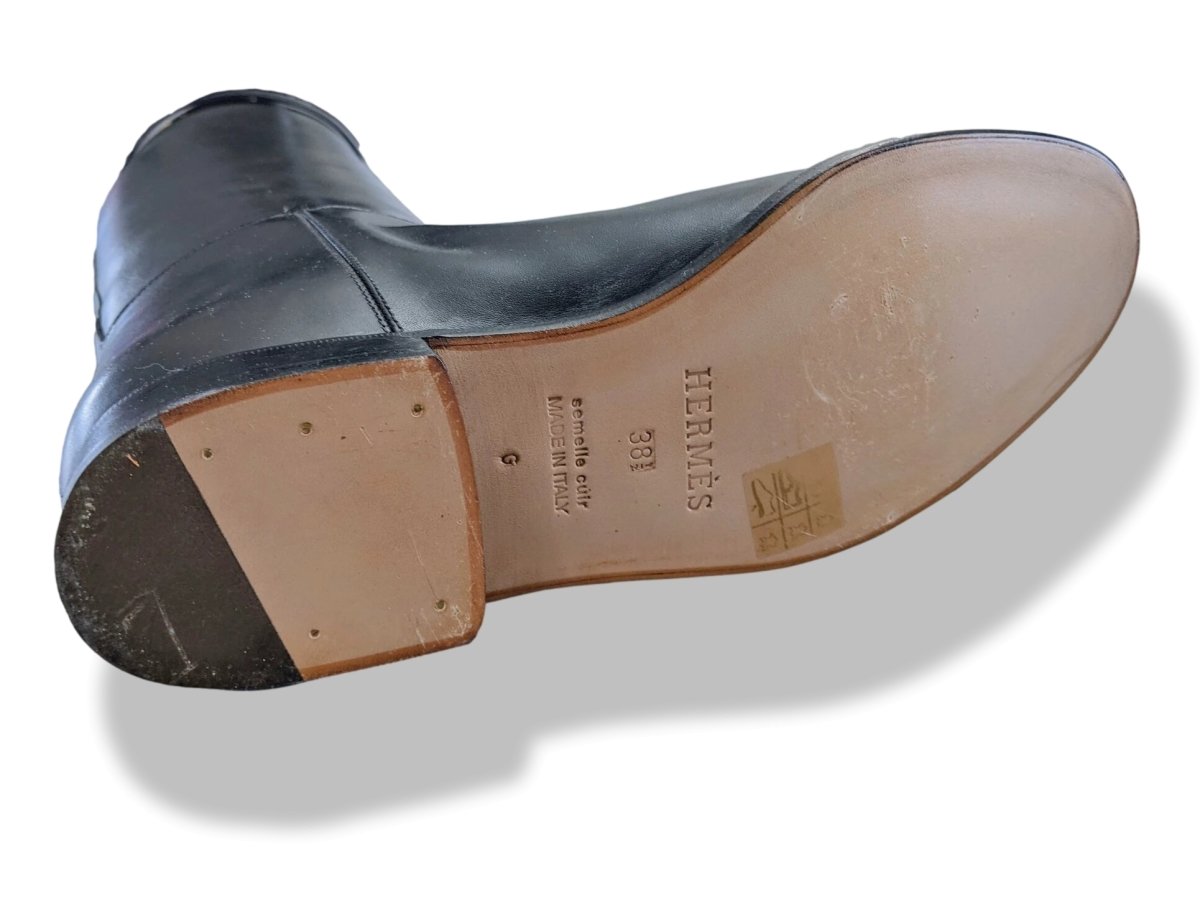 Hermes [SH13] Black Calfskin Leather Women's JUMPING Equistrian Style Boots Tige Large Sz 38.5 G, BNIB - poupishop