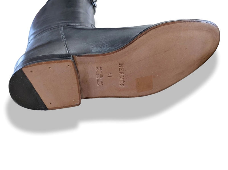 Hermes [SH15] Black Calfskin Leather Women's JUMPING Equistrian Style Boots Sz 41, BNIB - poupishop