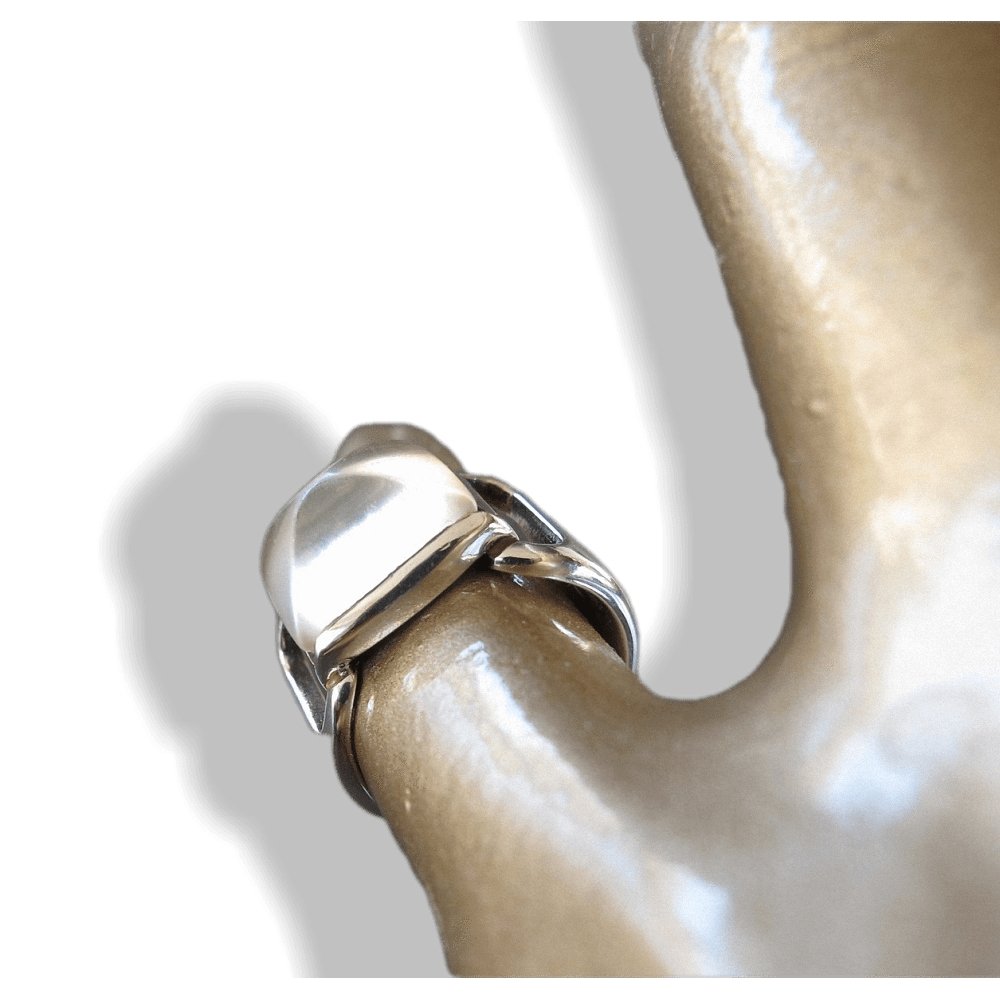 Hermes Shiny Sterling Silver 925 and Moon Stone Ring Size 50-51, Box! - poupishop