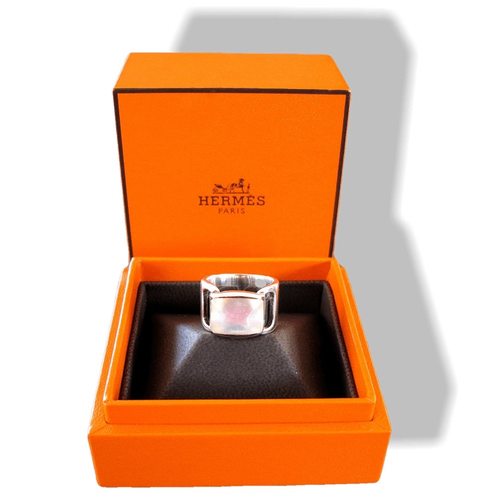 Hermes Shiny Sterling Silver 925 and Moon Stone Ring Size 50-51, Box! - poupishop