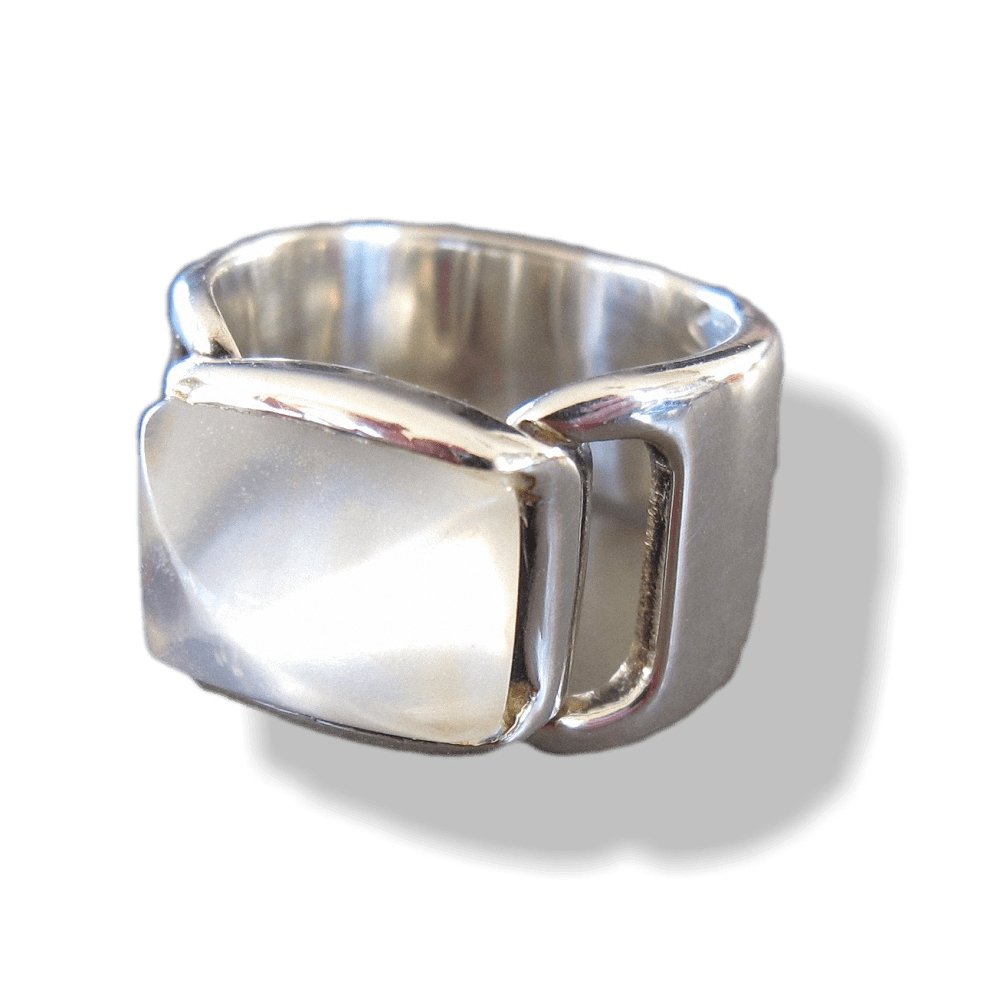 Hermes Shiny Sterling Silver 925 and Moon Stone Ring Size 50-51, Box! - poupishop